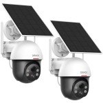 Wireless Solar Security Cameras, Panoramic PTZ, 2-Pack