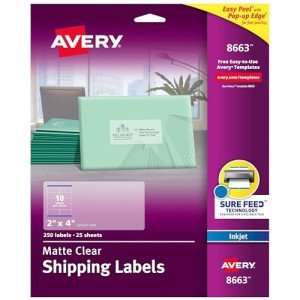 Avery 250 Matte Clear Printable Shipping Labels