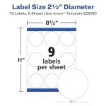 Waterproof Round Labels, 2.5" Diameter, 72 Pack