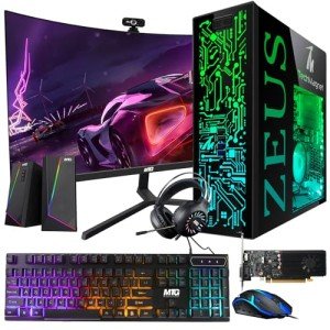 TechMagnet Gaming Desktop PC, Intel i5 4th Gen, Zeus Pro 4, GT 1030 2GB DDR5, 8GB RAM ARGB, 256GB SSD + 1TB HDD, MTG 24 Inch 144hz Curved Gaming Monitor, RGB Kit, Win 10 Pro (Renewed)