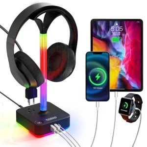 RGB Headphone Stand with Charger and USB Ports