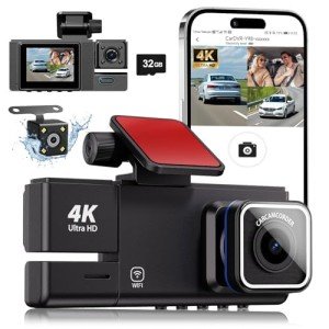 3 Channel 4K WiFi Dash Cam with 32GB Card
