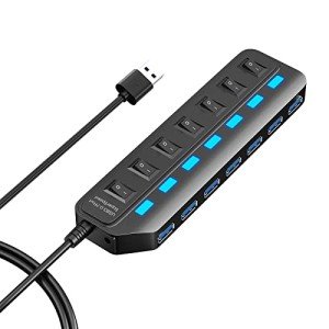 ONFINIO 7-Port USB 3.0 Hub with Switches