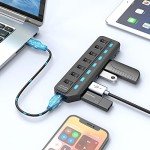 ONFINIO 7-Port USB 3.0 Hub with Switches