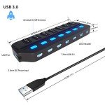 ONFINIO 7-Port USB 3.0 Hub with Switches