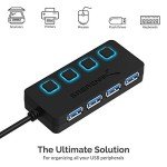 SABRENT 4-Port USB 3.0 Hub with LED Switches