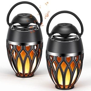 2 Pack Outdoor Bluetooth Speakers with LED Flame
