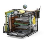 HUHOLE 5-Tier Mesh Desk Organizer with File Holder