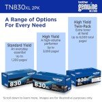 Brother TN830XL High Yield Black Toner 2-Pack