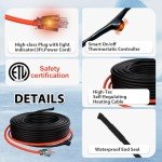 Self-Regulating 100ft Pipe Heating Cable with Thermostat