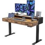 Electric Standing Desk with Drawers and Monitor Shelf