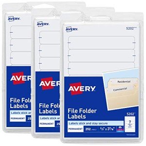 Avery Easy Peel File Folder Labels - White, 3 Pack