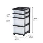 IRIS USA Rolling Cart with 4 Drawers, Black/Pearl