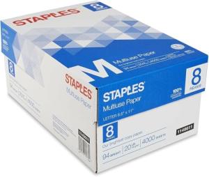 Staples 20 lb Multipurpose Printer Paper, 4000 Sheets