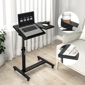 Height Adjustable Rolling Laptop Stand with Cup Holder