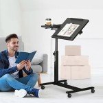 Height Adjustable Rolling Laptop Stand with Cup Holder