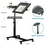 Height Adjustable Rolling Laptop Stand with Cup Holder