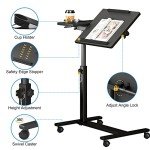 Height Adjustable Rolling Laptop Stand with Cup Holder