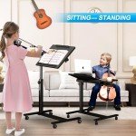 Height Adjustable Rolling Laptop Stand with Cup Holder