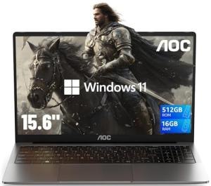 AOC Newest 15.6" Laptop, Intel Quad-Core Processor (Up to 3.6GHz), 16GB RAM, 512GB SSD, Windows 11 Laptops Computer, FHD Screen, Webcam, Light&Thin, Metal Shell, HDMI, Type-C, USB3.2 (2024 Flagship)
