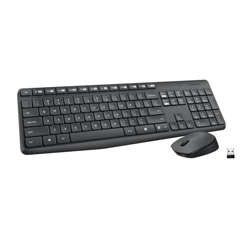 Logitech MK235 Wireless Keyboard and Mouse Combo for Windows, USB Receiver, 15 FN Keys, Long Battery Life, Compatible with PC, Laptop