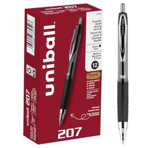 Black Retractable Gel Pens 12 Pack - Uni-Ball 207