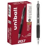 Black Retractable Gel Pens 12 Pack - Uni-Ball 207