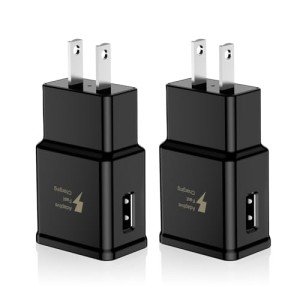 Adaptive Fast Charging USB Wall Charger Adapter Compatible Samsung Galaxy S21 S20 S10 S6 S7 S8 S9 / Edge/Plus/Active, Note 5 8, Note 9, Note 10, LG Quick Charge, Android Phone Travel Plug (2 Pack)
