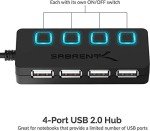 SABRENT 4-Port USB 2.0 Hub with Power Switches