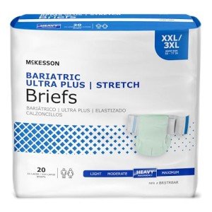 McKesson Bariatric Ultra Plus Stretch Briefs, Incontinence, Adult Unisex, Heavy Absorbency, 2XL / 3XL, 20 Count, 1 Pack