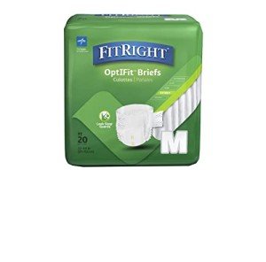 Medline FitRight OptiFit Extra+ Adult Diapers with leak stop guards, Disposable Incontinence Briefs with Tabs, Moderate Absorbency, Medium, 32"-44", 20 Count