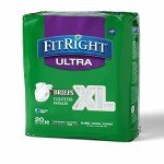 Medline FitRight Ultra Adult Diapers, Disposable Incontinence Briefs with Tabs, Heavy Absorbency, X-Large, 57''-66'', 4 packs of 20 (80 total)