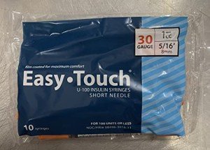 EasyTouch 30G Insulin Syringes, 5/16" 1cc/mL