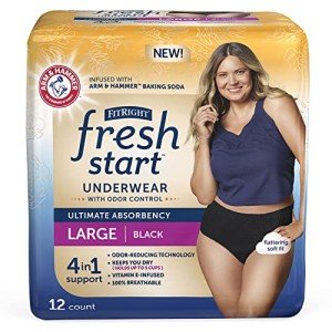 FitRight Fresh Start Urinary and Postpartum Incontinence Underwear for Women, Large, Black, Ultimate Absorbency, with The Odor-Control Power of ARM & Hammer Baking Soda (12 Count, Pack of 1)