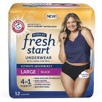 FitRight Fresh Start Urinary and Postpartum Incontinence Underwear for Women, Large, Black, Ultimate Absorbency, with The Odor-Control Power of ARM & Hammer Baking Soda (12 Count, Pack of 1)