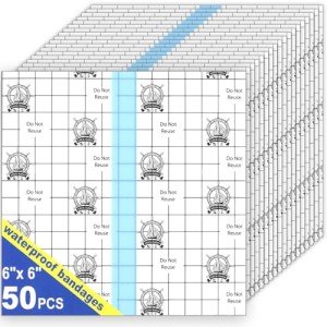 50 Waterproof Adhesive Bandages - 6x6 Clear Tape