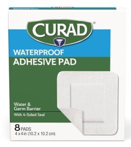 CURAD Waterproof Adhesive Pads, 4"x4", 8 Count