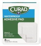 CURAD Waterproof Adhesive Pads, 4"x4", 8 Count