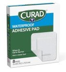 CURAD Waterproof Adhesive Pads, 4"x4", 8 Count