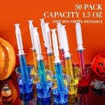 FOCUSLINE 50 Pack jelly Shot Syringes, 1.5 OZ Capacity Reusable Party Springe for jelly Shot, Durable jelly Shot Syringes for Halloween Thanksgiving Christmas Bachelorette Parties