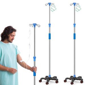 Adjustable Stainless Steel Rolling IV Pole Stand