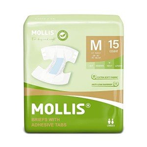 MOLLIS Unisex Disposable Adult Diapers, Medium, 15 Count