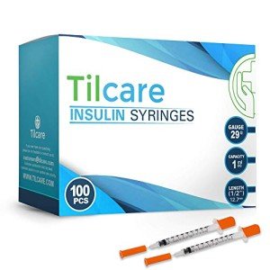 Tilcare Ultra-Fine Insulin Syringes with Needle 29G 1 cc 1/2 inch 12.7mm 100-Pack - Latex-Free Diabetic Syringes - Sterile Medical Syringe for Diabetes Individually Blister Packed for Your Safety