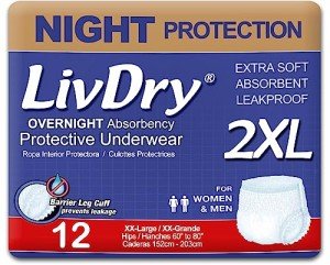LivDry XXL Incontinence Underwear, 12-Pack Leak Protection