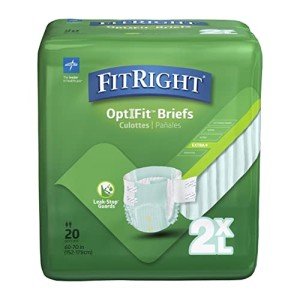 Medline FitRight OptiFit Extra+ Adult Diapers with leak stop guards, Disposable Incontinence Briefs with Taps, Moderate Absorbency, XX-Large, 60"-70", 20 Count