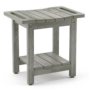 Gray Waterproof Shower Bench with Shelf and Handles