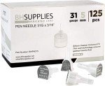 Insulin Pen Needles 31 Gauge - 5mm, 125 Pack