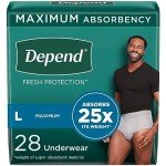 Depend Fresh Protection Adult Incontinence Underwear for Men, Disposable, Maximum, Large, Grey, 28 Count, Packaging May Vary