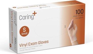 Caring Powder-Free Vinyl Exam Gloves, Small 100ct