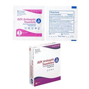 Dynarex BZK Antiseptic Towelettes, Moist Sanitizing Towelettes Designed to Help Clean Minor Wounds, 5" x 7", Disposable & Individually Wrapped, 1 Box of 100